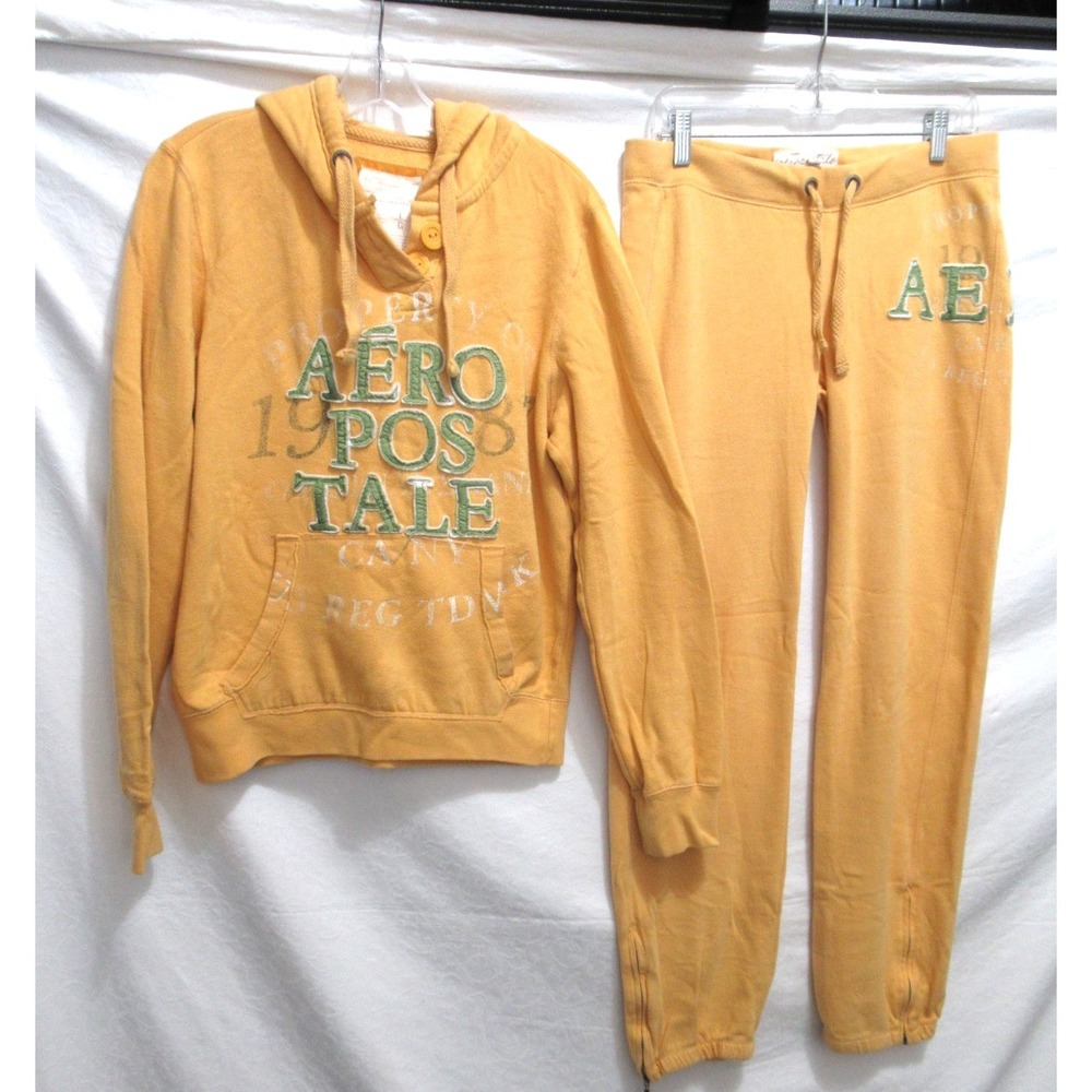 Aeropostale Women's Large Yellow Full Zip Hoodie & Matching Small Sweat Pants